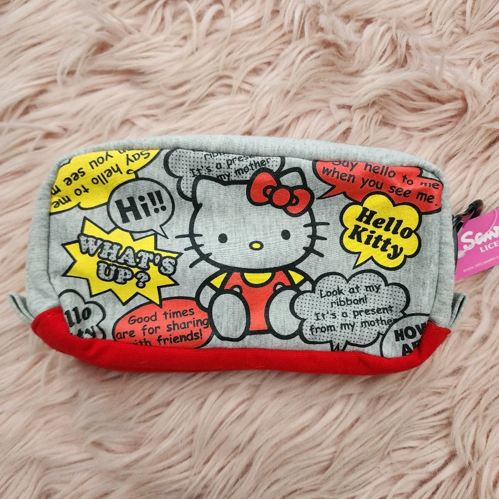 Hello Kitty Japan Pencil Case Gray Fabric Oversized Zipper